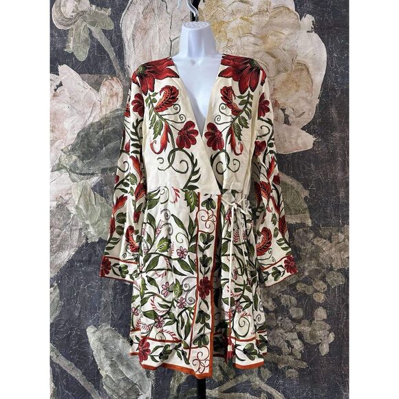 New Anthropologie Farm Rio Long-Sleeve Printed Wrap Mini Dress Size Large - Picture 5 of 8